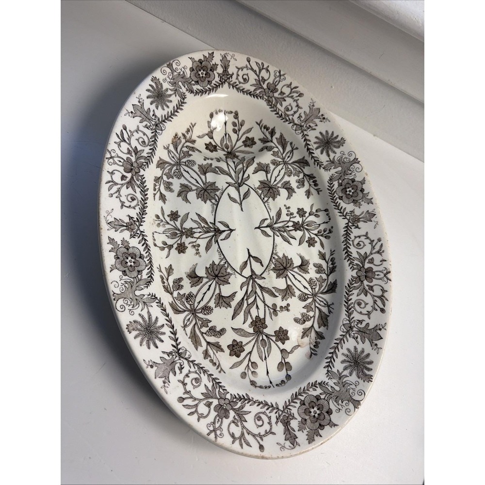 Antique TR Boote Ironstone Oval 14"/10"Platter Brown Floral Rare #4